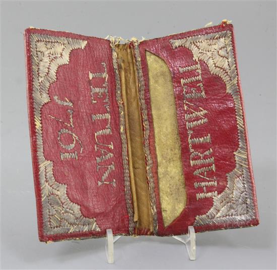 A 18th century Tetuan morocco leather wallet, 5.5in.